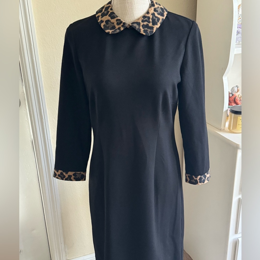 Talbots Black Dress with Animal Print Cuffs